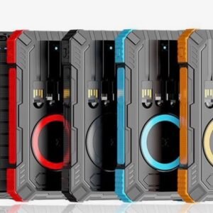 Solar Power Bank 20000mAh Rugged Waterproof Portable Charger with Wireless Charging & Built-in Cables for Outdoor Camping