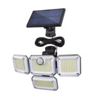 Solar Powered Outdoor Security Light with Motion Sensor, 4-Head Adjustable LED Flood Light, Waterproof Garden Wall Lamp
