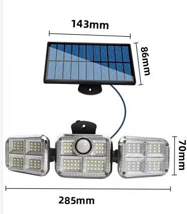Solar LED Security Light with 3 Adjustable Heads & Motion Sensor – Outdoor Waterproof Wall Light with Separate Solar Panel