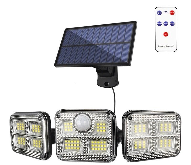 Solar LED Security Light with 3 Adjustable Heads & Motion Sensor – Outdoor Waterproof Wall Light with Separate Solar Panel - Image 2